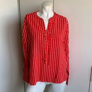 Tommy Hilfiger red long sleeve pullover striped v-neck blouse
